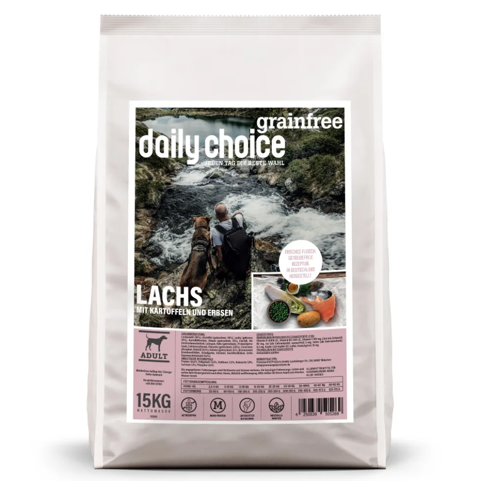 daily choice Grainfree Lachs mit Kartoffeln und Erbsen Trockenfutter 15 kg