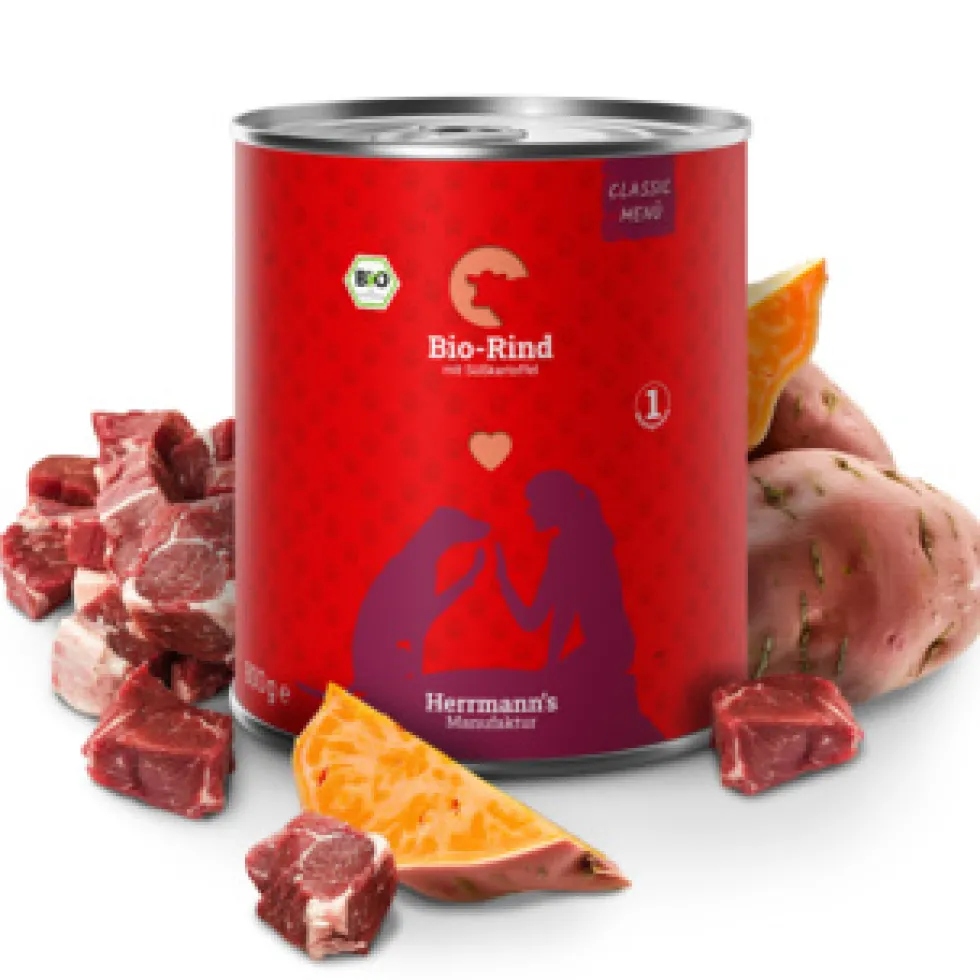 Herrmann's Classic Bio-Rind mit Süßkartoffeln Nassfutter 6 x 800 g