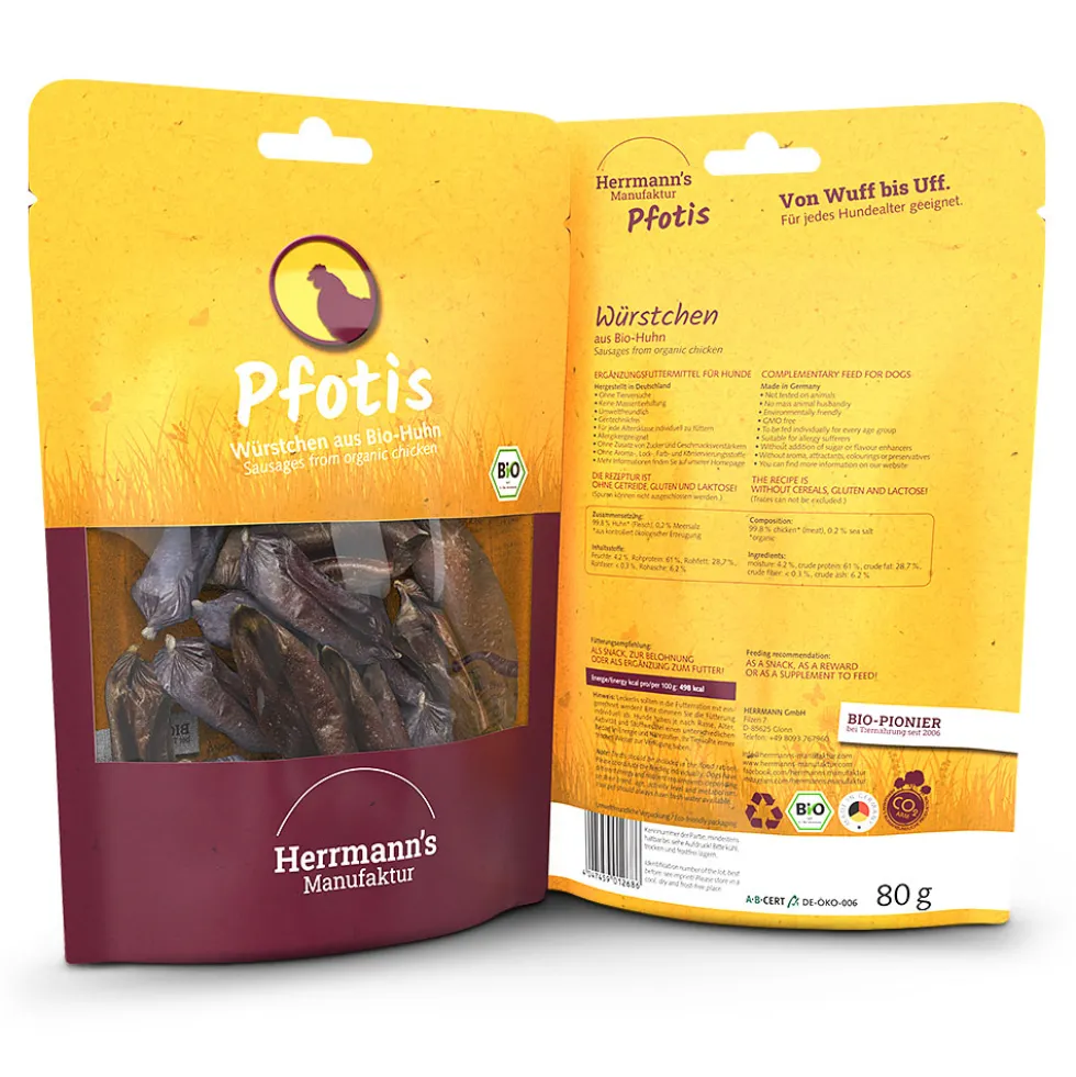 Herrmann's Pfotis Bio Hühnerwürstchen Snack 80 g