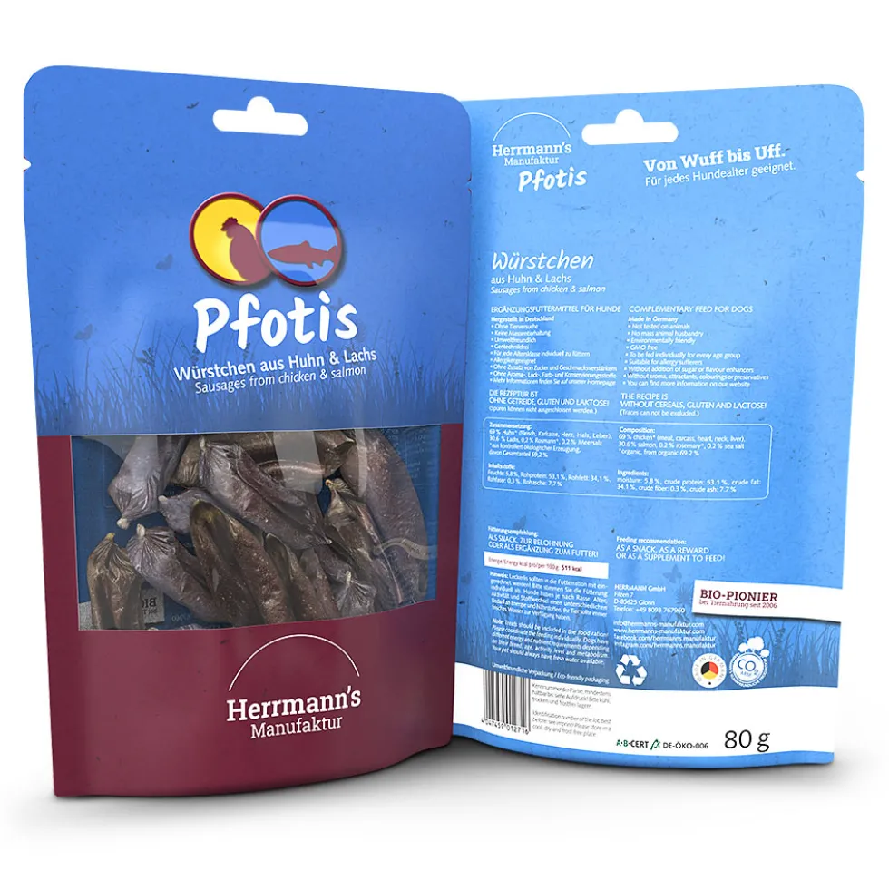 Herrmann's Pfotis Bio Huhn & Lachs Würstchen Snack 80 g