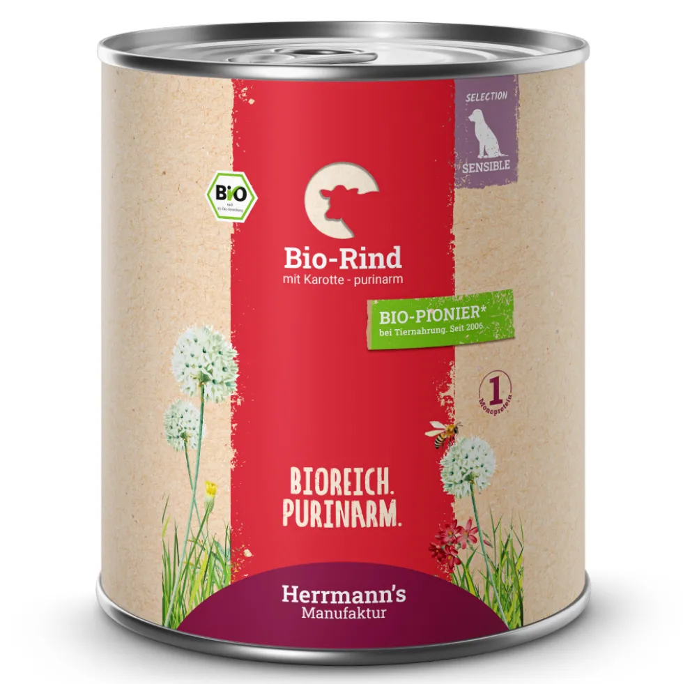 Herrmann's Selection Sensible Bio Rind mit Karotten - purinarm Nassfutter 6 x 800 g
