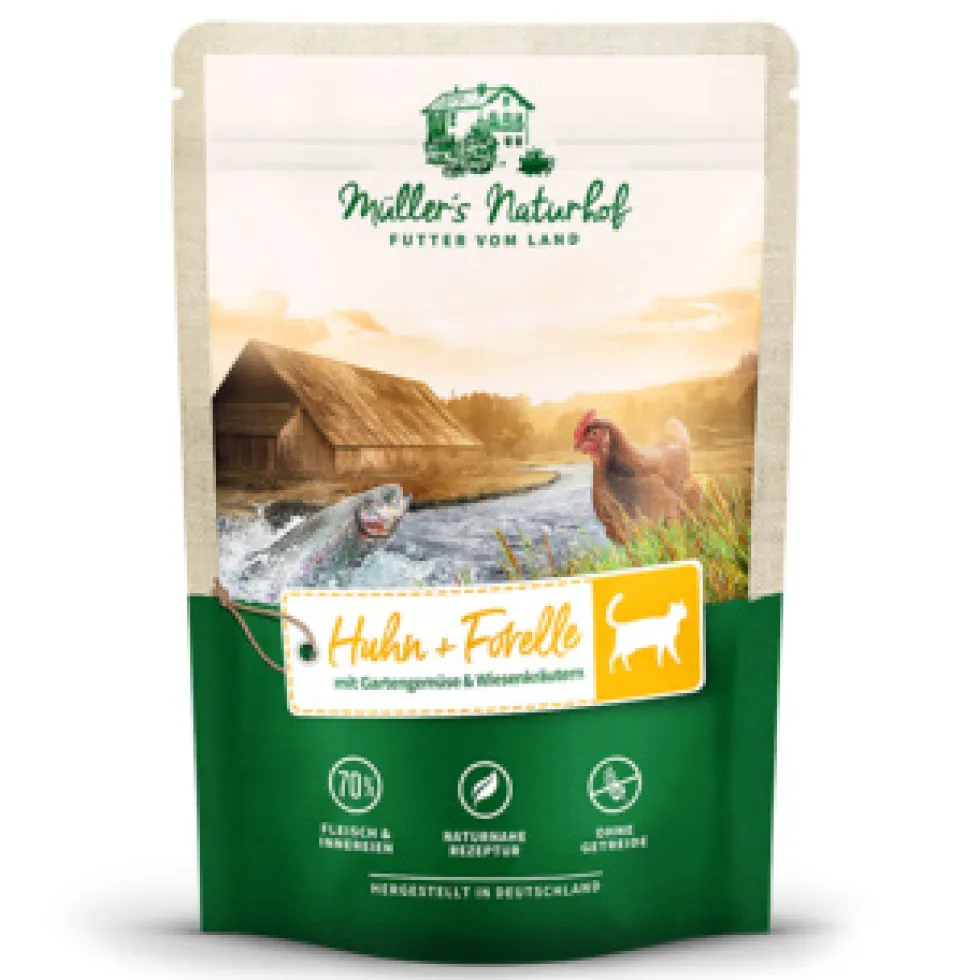 Müller’s Naturhof Traditionell Huhn & Forelle Nassfutter 12 x 100 g