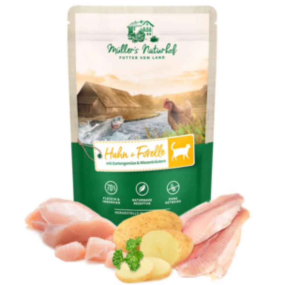 Müller’s Naturhof Traditionell Huhn & Forelle Nassfutter 12 x 100 g