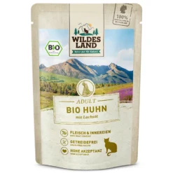 Wildes Land BIO Adult Huhn mit Lachsöl Nassfutter 12 x 85 g