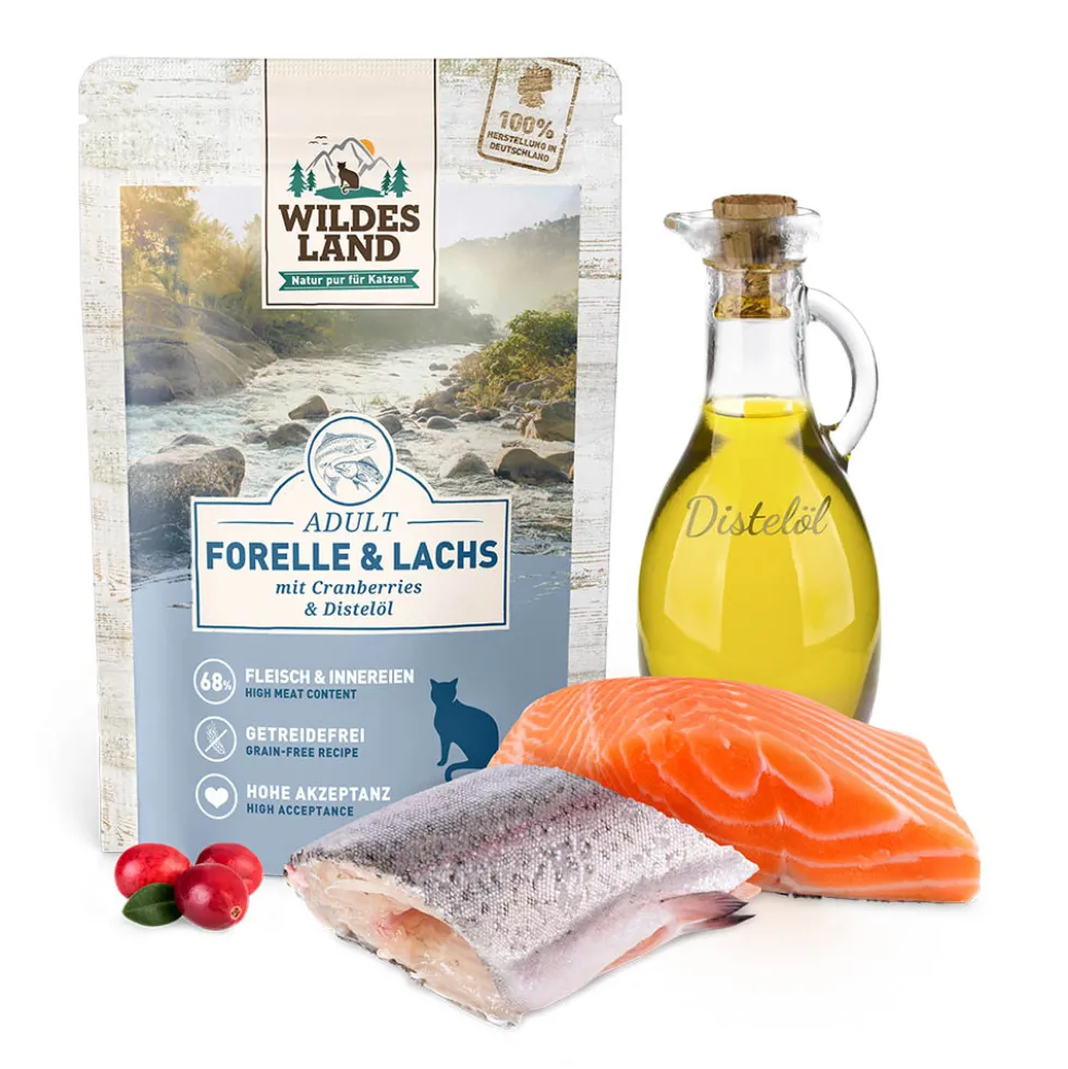 Wildes Land Classic Adult Forelle und Lachs Nassfutter 12 x 90 g