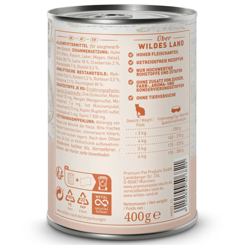 Wildes Land Classic Adult Huhn & Lachs Nassfutter 6 x 400 g
