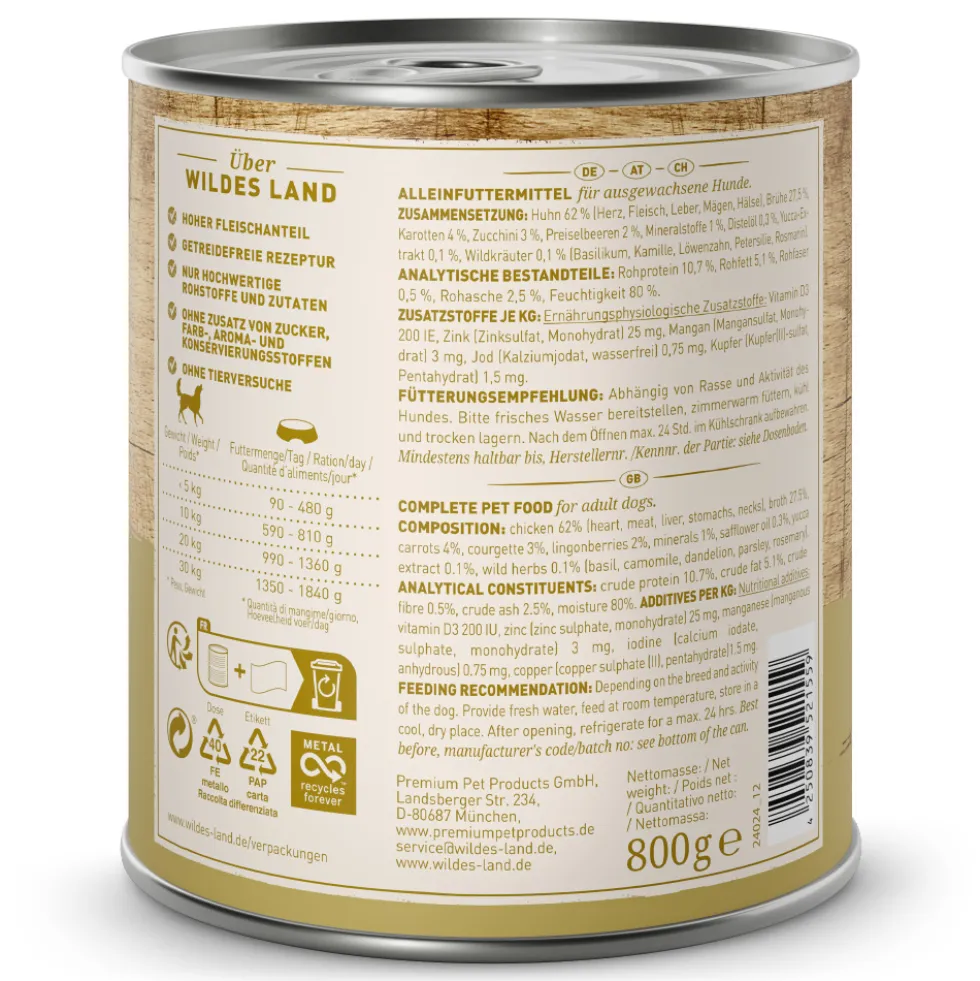 Wildes Land Classic Adult Huhn mit Karotte Nassfutter 6 x 800 g