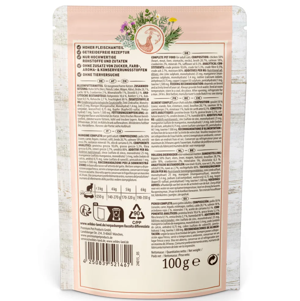 Wildes Land Classic Adult Huhn & Lachs Nassfutter 12 x 100 g