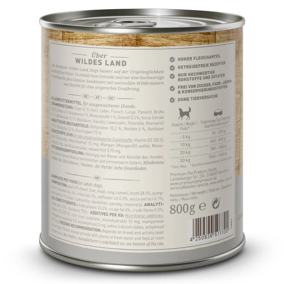 Wildes Land Classic Adult Ziege mit Kürbis Nassfutter 6 x 800 g