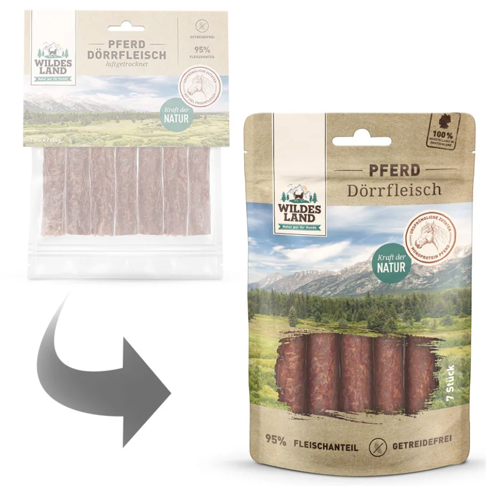 Wildes Land Dörrfleisch Pferd Snack 7 Stück
