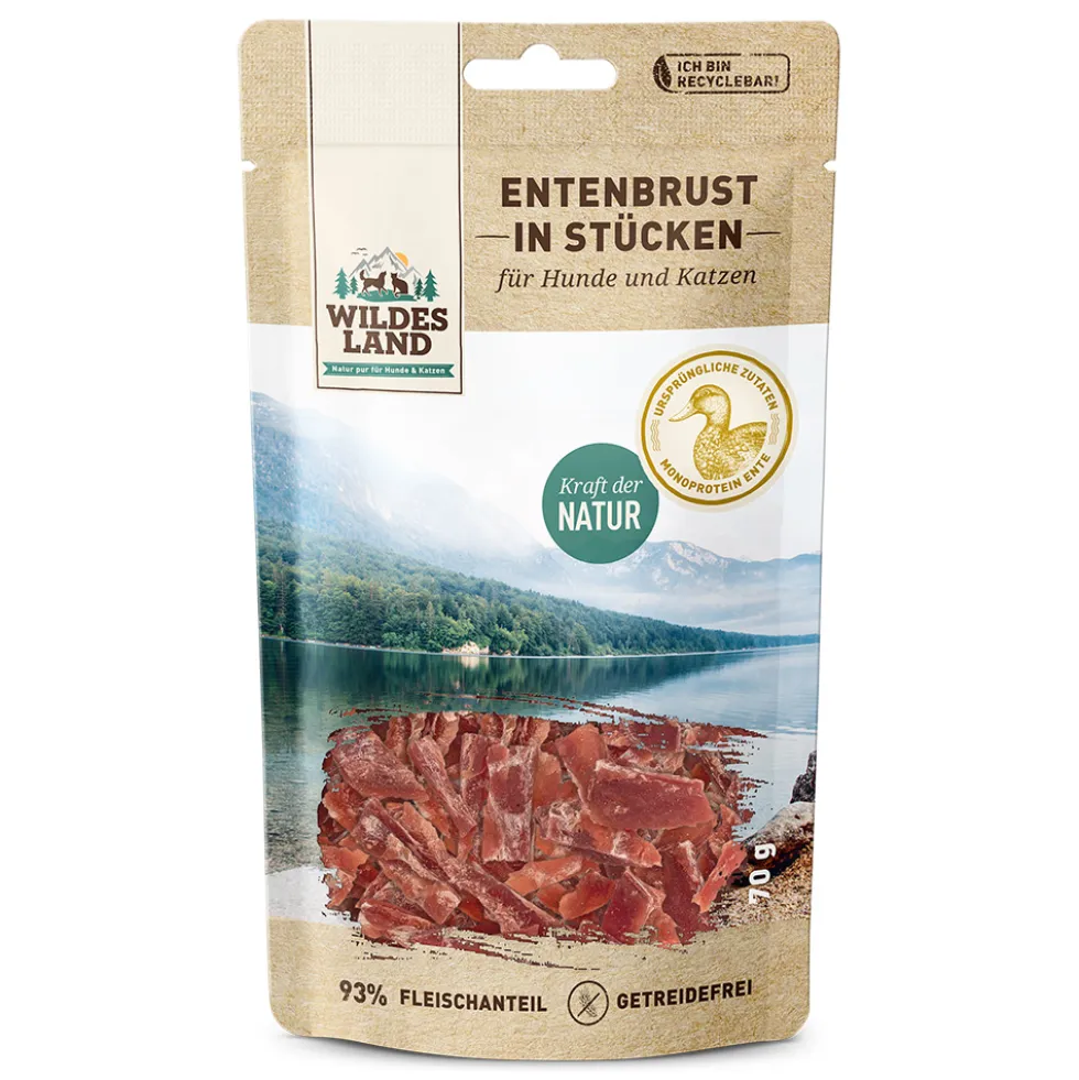 Wildes Land Fleischsnacks Entenbrust in Stücken Snack 70 g