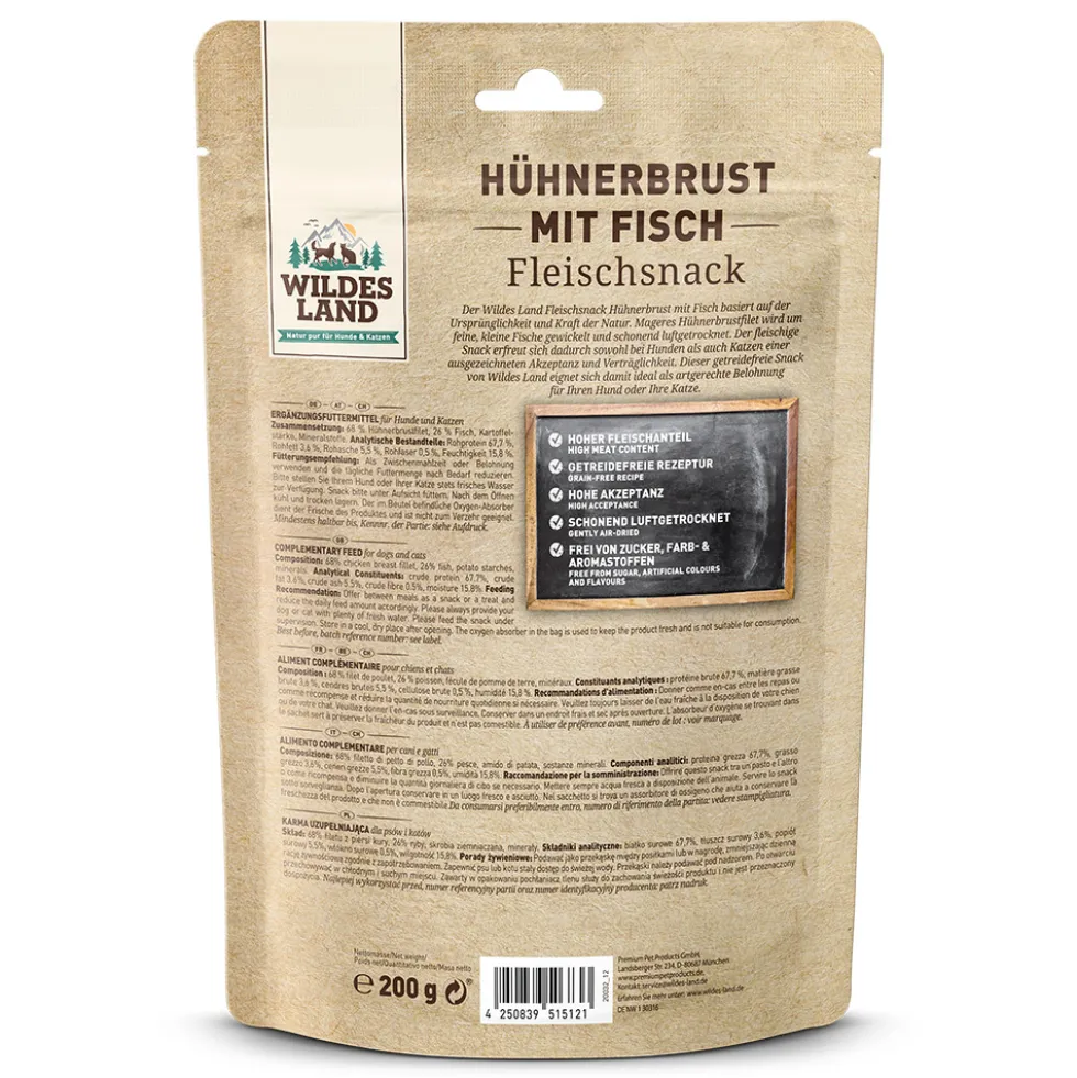 Wildes Land Fleischsnacks Hühnerbrust mit Fisch Snack 200 g