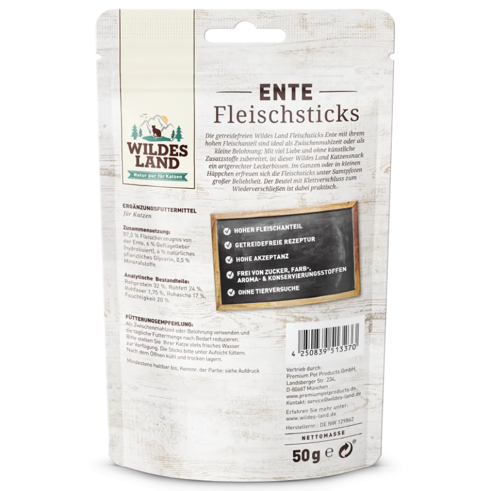 Wildes Land Fleischsticks Ente Snack 9 x 50 g