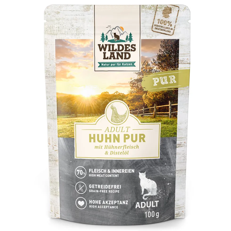 Wildes Land PUR Adult Huhn mit Distelöl Nassfutter 60 x 100 g