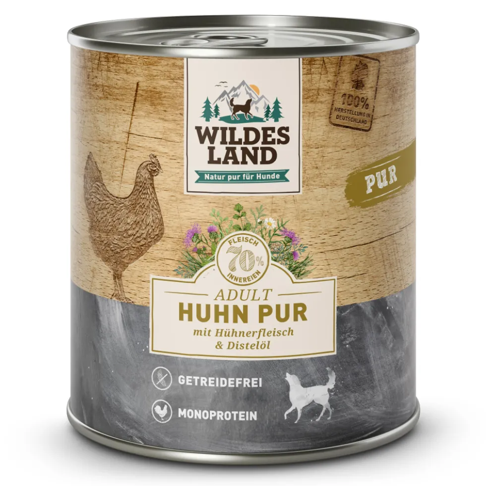 Wildes Land PUR Adult Huhn mit Distelöl Nassfutter 6 x 800 g