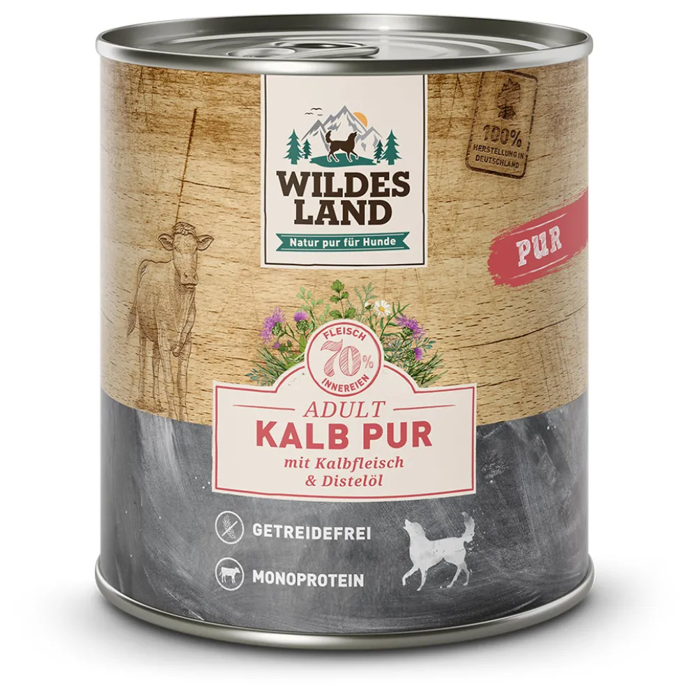 Wildes Land PUR Adult Kalb mit Distelöl Nassfutter 6 x 800 g