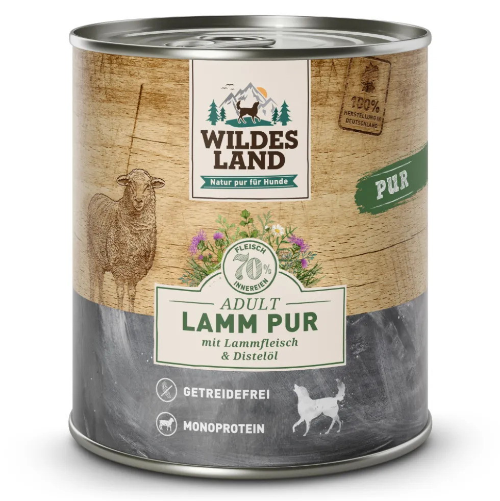 Wildes Land PUR Adult Lamm mit Distelöl Nassfutter 6 x 800 g