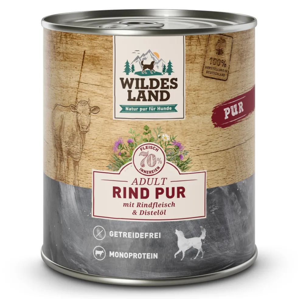 Wildes Land PUR Adult Rind mit Distelöl Nassfutter 6 x 800 g