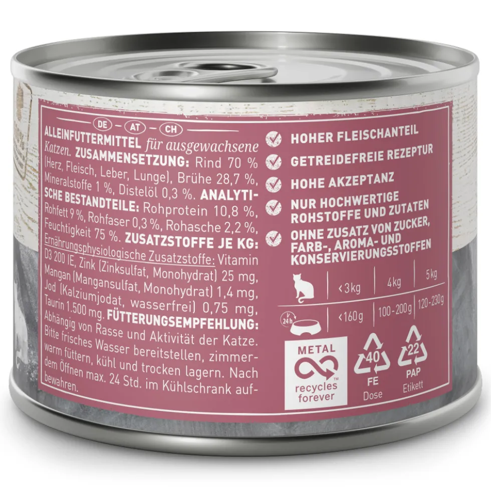 Wildes Land PUR Adult Rind mit Distelöl Nassfutter 6 x 200 g