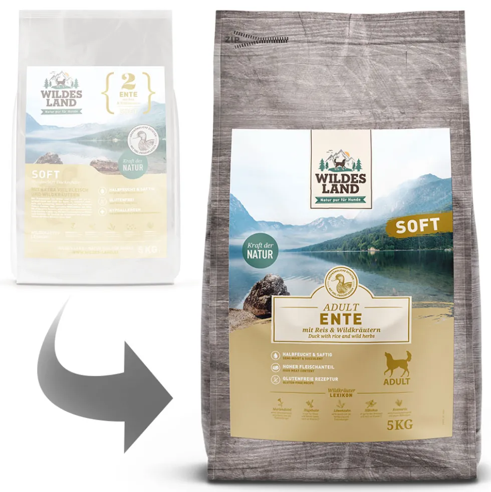 Wildes Land Soft Adult Ente mit Reis und Wildkräutern Trockenfutter 5 kg