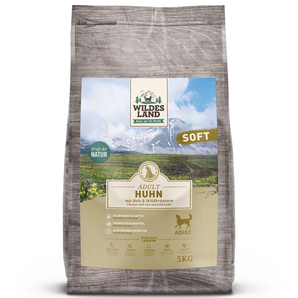 Wildes Land Soft Adult Huhn mit Reis und Wildkräutern Trockenfutter 5 kg