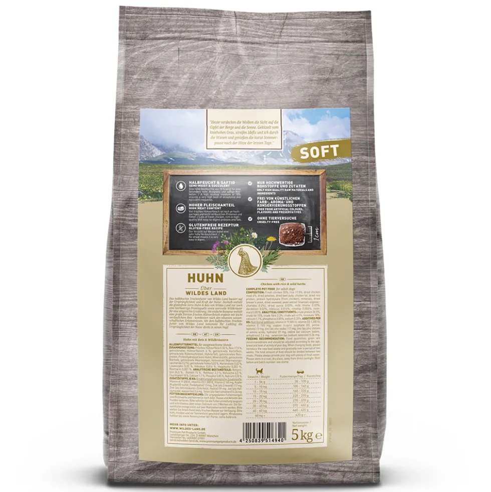 Wildes Land Soft Adult Huhn mit Reis und Wildkräutern Trockenfutter 5 kg