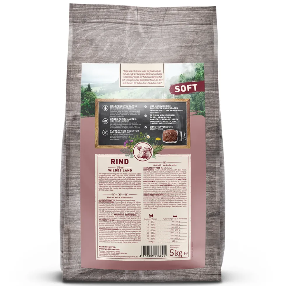 Wildes Land Soft Adult Rind mit Reis und Wildkräutern Trockenfutter 5 kg