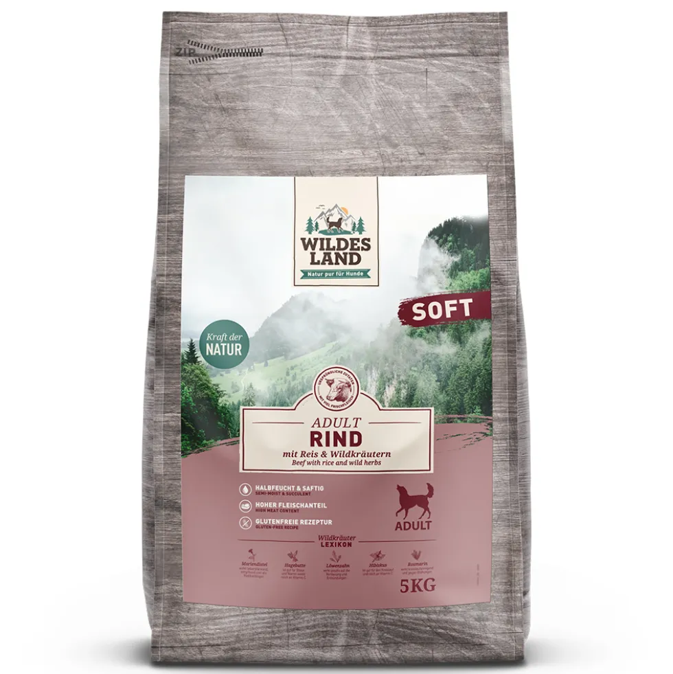 Wildes Land Soft Adult Rind mit Reis und Wildkräutern Trockenfutter 5 kg