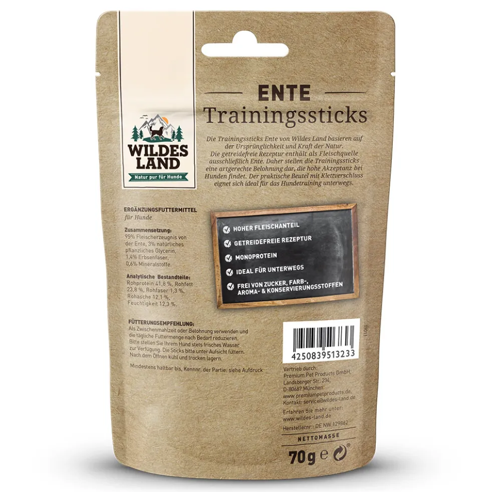 Wildes Land Trainingssticks Ente Snack 70 g